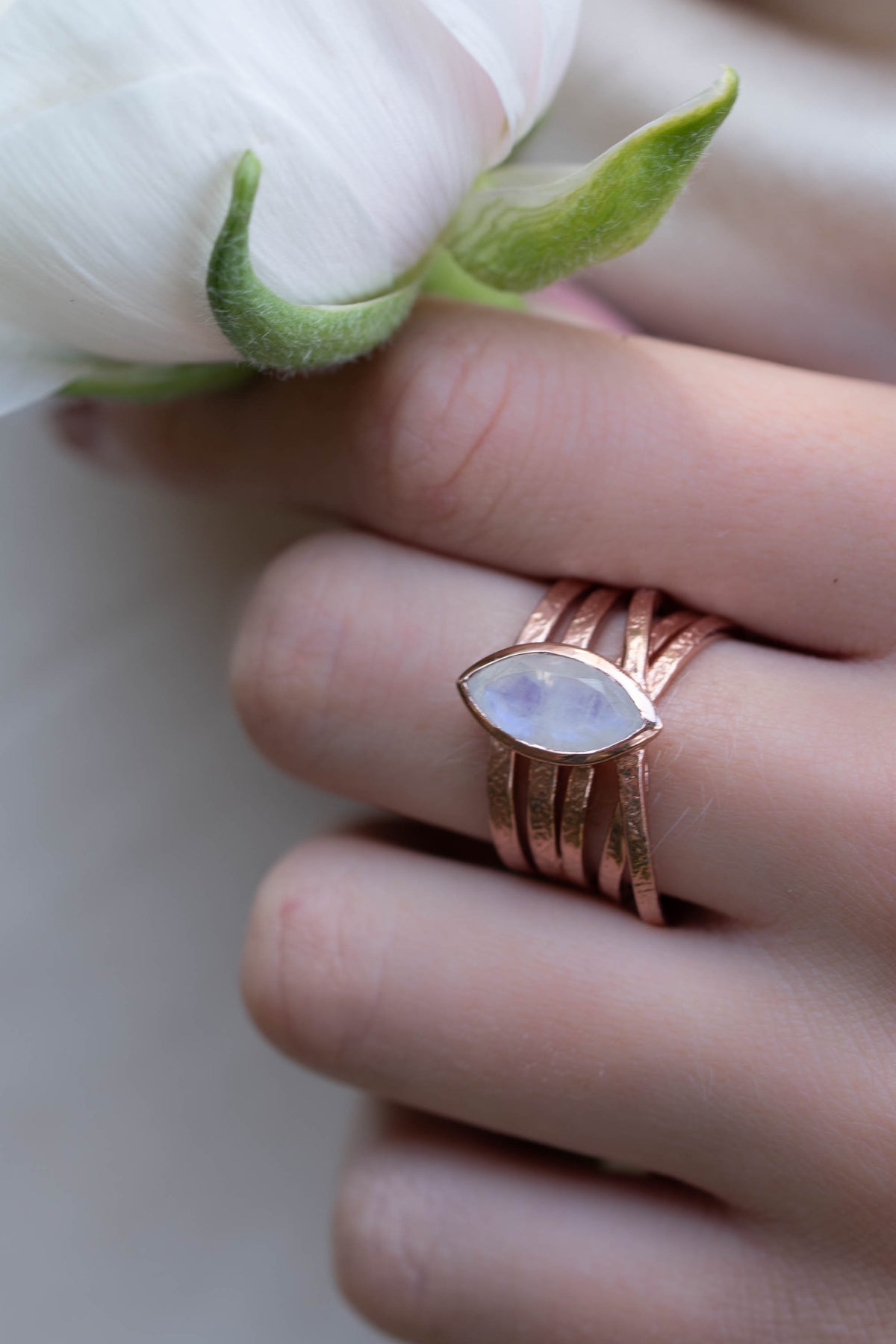 Moonstone Rose Gold Plated Ring *  Statement Ring * Gemstone Ring * Rainbow Moonstone *  Rose Gold Ring BJR135
