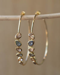 Labradorite and Rhodolite Hydro Earrings Gold Plated 18k * Earrings * Hoop * Multi-stones  * Handmade * Gemstone * BJE166