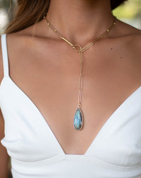 Rainbow Labradorite * Large Tear Drop * Gold Vermeil * Lariat Necklace * Gold Gemstone * Statement * Bycila *Bridesmaid * BJN099