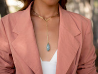 Rainbow Labradorite * Large Tear Drop * Gold Vermeil * Lariat Necklace * Gold Gemstone * Statement * Bycila *Bridesmaid * BJN099