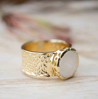 Moonstone Gold Plated Ring *  Statement Ring * Gemstone Ring * Rainbow Moonstone * Gold Ring  * Large Ring Statement * BJR250