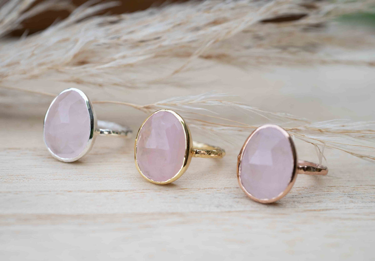 Rose Quartz Ring * 18k Gold Plated Ring * Statement Ring * Gemstone Ring * Pink * Bridal Ring * Wedding Ring *Organic Ring * Natural *BJR247