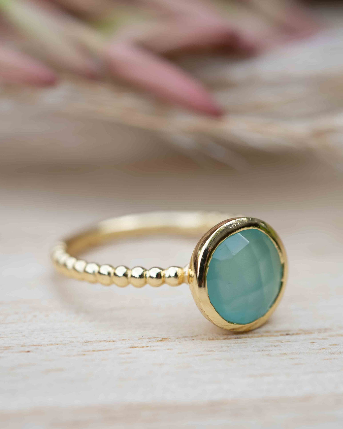 Gold Plated 18k Aqua Chalcedony * Gemstone Ring * Handmade * Statement * Natural * Organic*Gift for her*Jewelry*Bycila*May Birthstone*