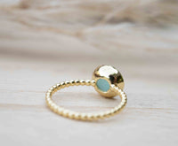Gold Plated 18k Aqua Chalcedony * Gemstone Ring * Handmade * Statement * Natural * Organic*Gift for her*Jewelry*Bycila*May Birthstone*