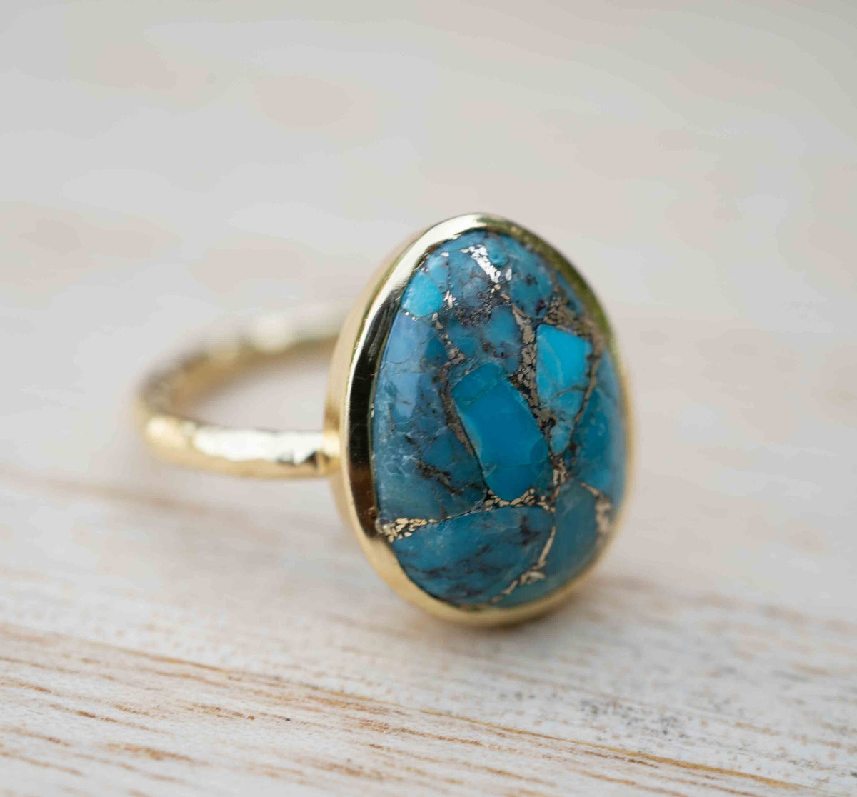 Turquoise Gold Plated Ring *Gold Ring *Statement Ring *Gemstone *Copper Turquoise Ring* Natural *Organic Ring * Ocean* Blue Ring * BJR244
