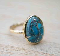 Turquoise Gold Plated Ring *Gold Ring *Statement Ring *Gemstone *Copper Turquoise Ring* Natural *Organic Ring * Ocean* Blue Ring * BJR244