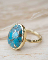 Turquoise Gold Plated Ring *Gold Ring *Statement Ring *Gemstone *Copper Turquoise Ring* Natural *Organic Ring * Ocean* Blue Ring * BJR244