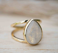 Moonstone Gold Plated Ring *  Statement Ring * Gemstone Ring * Rainbow Moonstone * Gold Ring  * Large Ring Statement * BJR253
