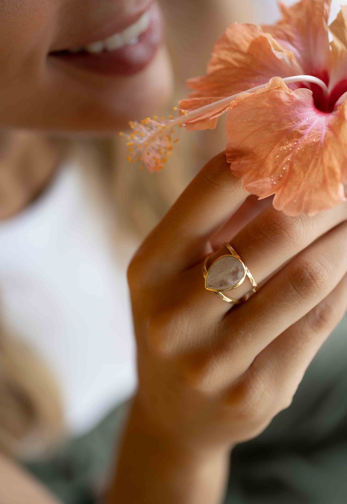Moonstone Gold Plated Ring *  Statement Ring * Gemstone Ring * Rainbow Moonstone * Gold Ring  * Large Ring Statement * BJR253