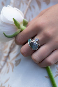 Silver Plated Ring * Labradorite * Moonstone * Aqua Chalcedony *Gemstones * Handmade * Statement * Natural * Organic * Gift for her * BJR101