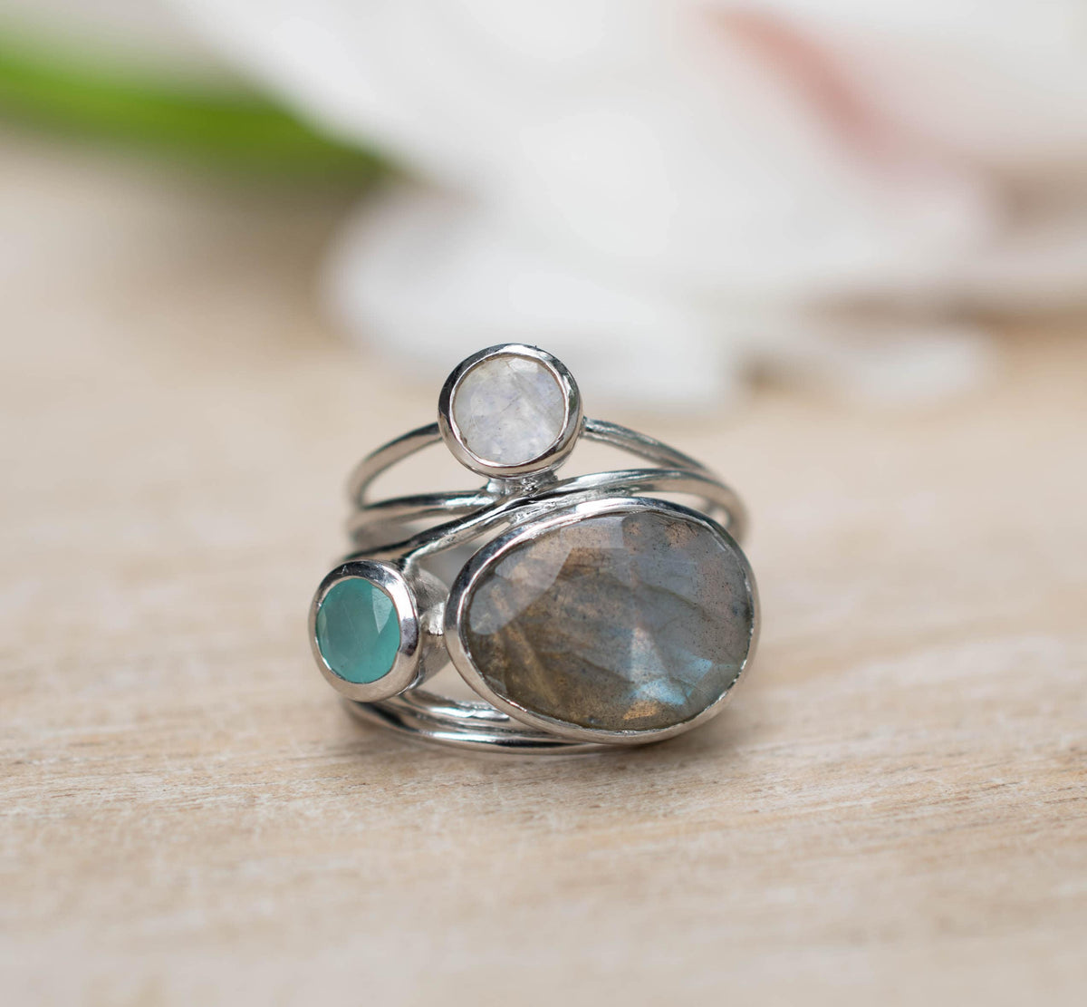 Silver Plated Ring * Labradorite * Moonstone * Aqua Chalcedony *Gemstones * Handmade * Statement * Natural * Organic * Gift for her * BJR101
