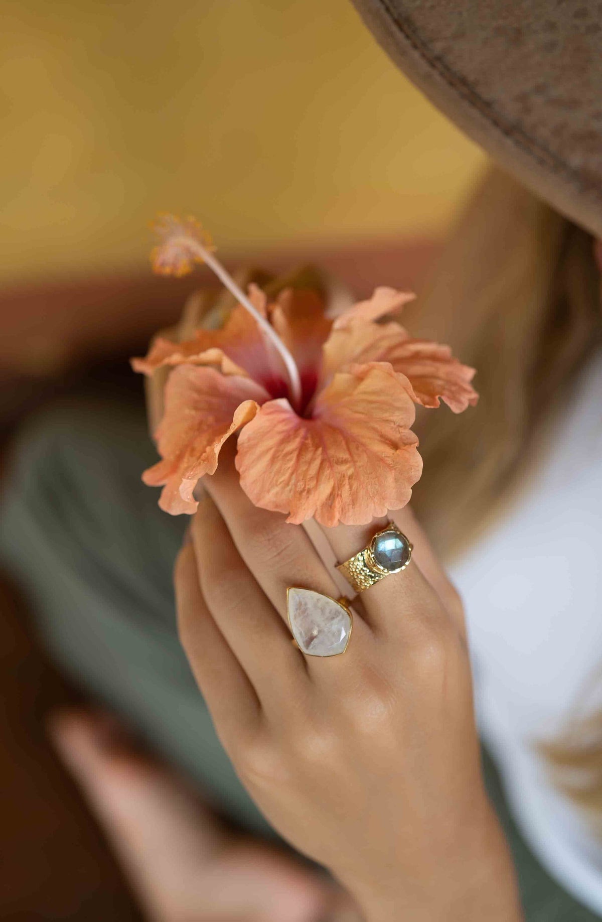 Moonstone Gold Plated Ring *  Statement Ring * Gemstone Ring * Rainbow Moonstone * Gold Ring  * Large Ring Statement * BJR256