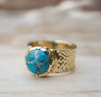 Turquoise Gold Plated Ring *Gold Ring *Statement Ring *Gemstone *Copper Turquoise Ring* Natural *Organic Ring * Ocean* Blue Ring * BJR251