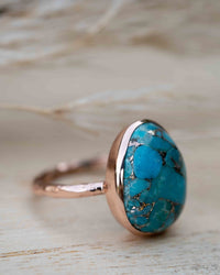 Turquoise Rose Gold Plated Ring *Statement Ring *Gemstone *Copper Turquoise Ring* Natural *Organic Ring * Ocean* Blue Ring * BJR246