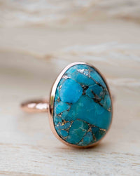 Turquoise Rose Gold Plated Ring *Statement Ring *Gemstone *Copper Turquoise Ring* Natural *Organic Ring * Ocean* Blue Ring * BJR246