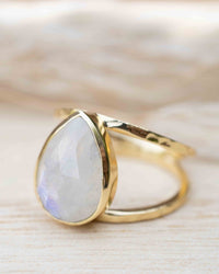 Moonstone Gold Plated Ring *  Statement Ring * Gemstone Ring * Rainbow Moonstone * Gold Ring  * Large Ring Statement * BJR253