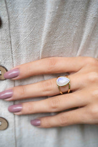 Moonstone Gold Plated Ring *  Statement Ring * Gemstone Ring * Rainbow Moonstone * Gold Ring  * Large Ring Statement * BJR253
