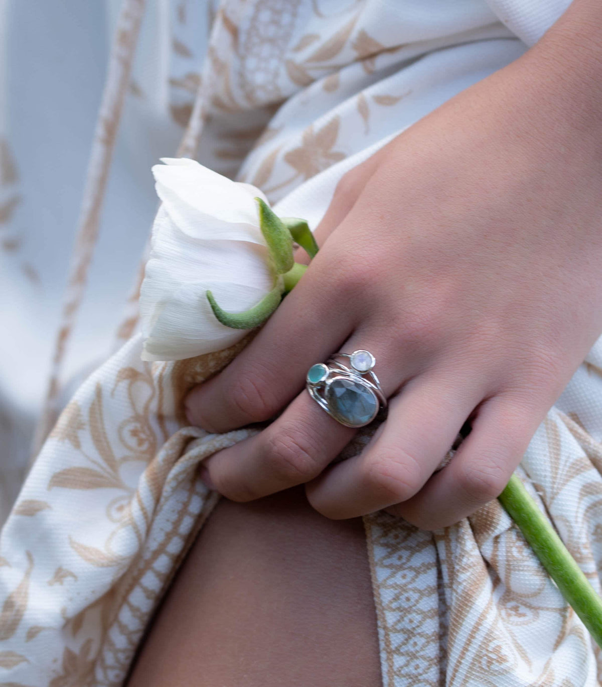 Silver Plated Ring * Labradorite * Moonstone * Aqua Chalcedony *Gemstones * Handmade * Statement * Natural * Organic * Gift for her * BJR101