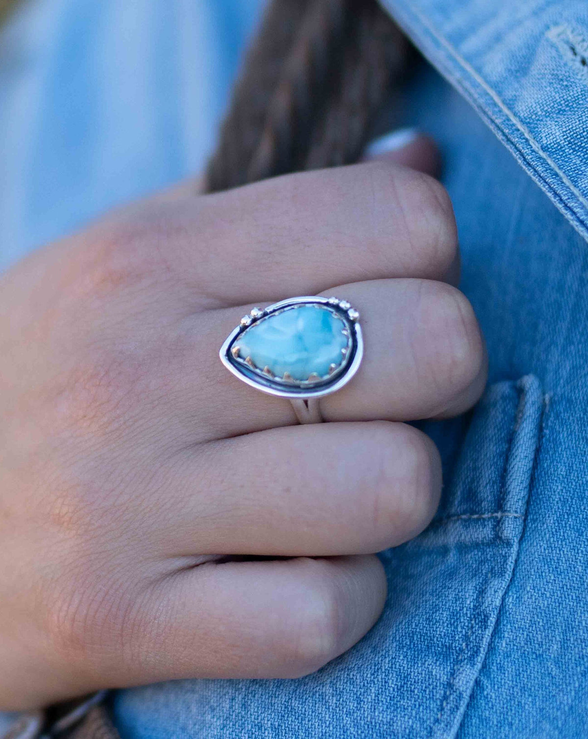 Larimar Ring * Tear Drop * Sterling Silver 925 * Gemstone * Natural * Statement * Handmade * Semi Precious Stone * Bohemian * Chic * BJR263