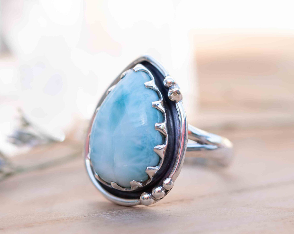 Larimar Ring * Tear Drop * Sterling Silver 925 * Gemstone * Natural * Statement * Handmade * Semi Precious Stone * Bohemian * Chic * BJR263