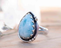 Larimar Ring * Tear Drop * Sterling Silver 925 * Gemstone * Natural * Statement * Handmade * Semi Precious Stone * Bohemian * Chic * BJR263