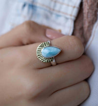 Larimar Ring * Sterling Silver and Brass * Handmade * Gemstone * Statement * Jewelry * Bycila * Gift For Her * BJR197