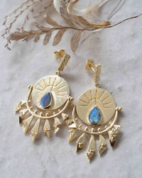 Labradorite Earrings Stud Gold Plated 18k *Post * Gemstone * Statement * handmade * Every day * Lightweight * bohemian * ByCila  * BJE183