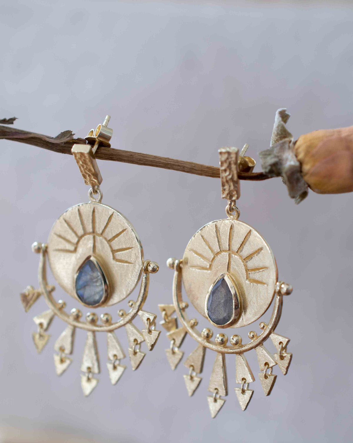 Labradorite Earrings Stud Gold Plated 18k *Post * Gemstone * Statement * handmade * Every day * Lightweight * bohemian * ByCila  * BJE183
