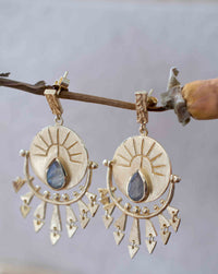 Labradorite Earrings Stud Gold Plated 18k *Post * Gemstone * Statement * handmade * Every day * Lightweight * bohemian * ByCila  * BJE183