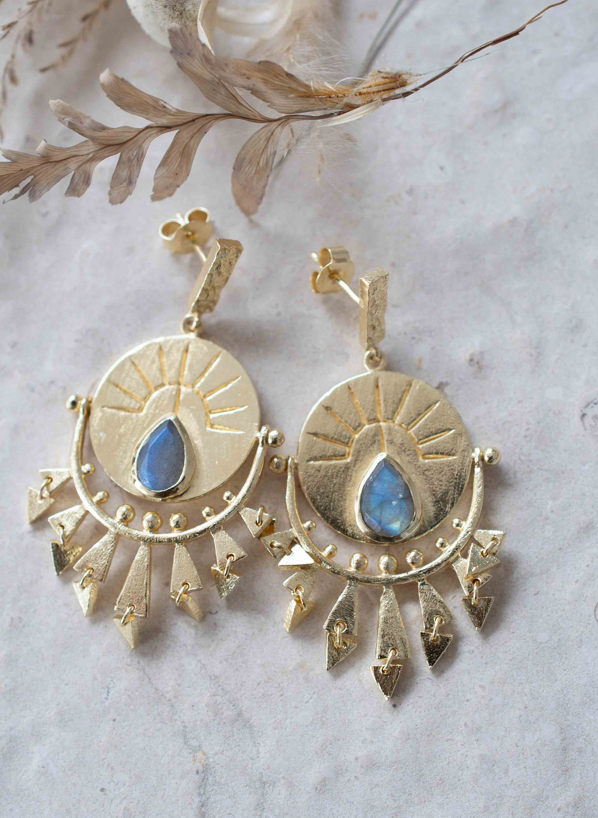 Labradorite Earrings Stud Gold Plated 18k *Post * Gemstone * Statement * handmade * Every day * Lightweight * bohemian * ByCila  * BJE183