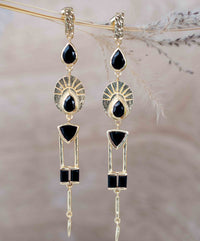 Black Onyx Earrings Stud Gold Plated 18k *Post * Gemstone * Statement * handmade * Every day * Long * bohemian * ByCila  * BJE191