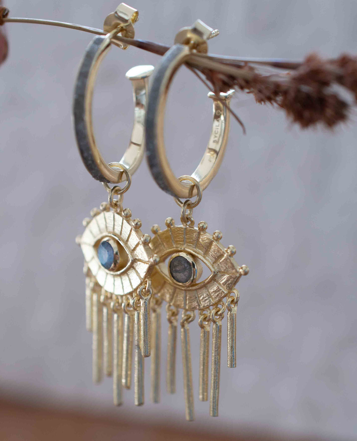 Labradorite Mosaic Earrings *Stud * Gold Plated 18k *Post * Gemstone * Statement * handmade * Every day * bohemian * ByCila  * BJE207