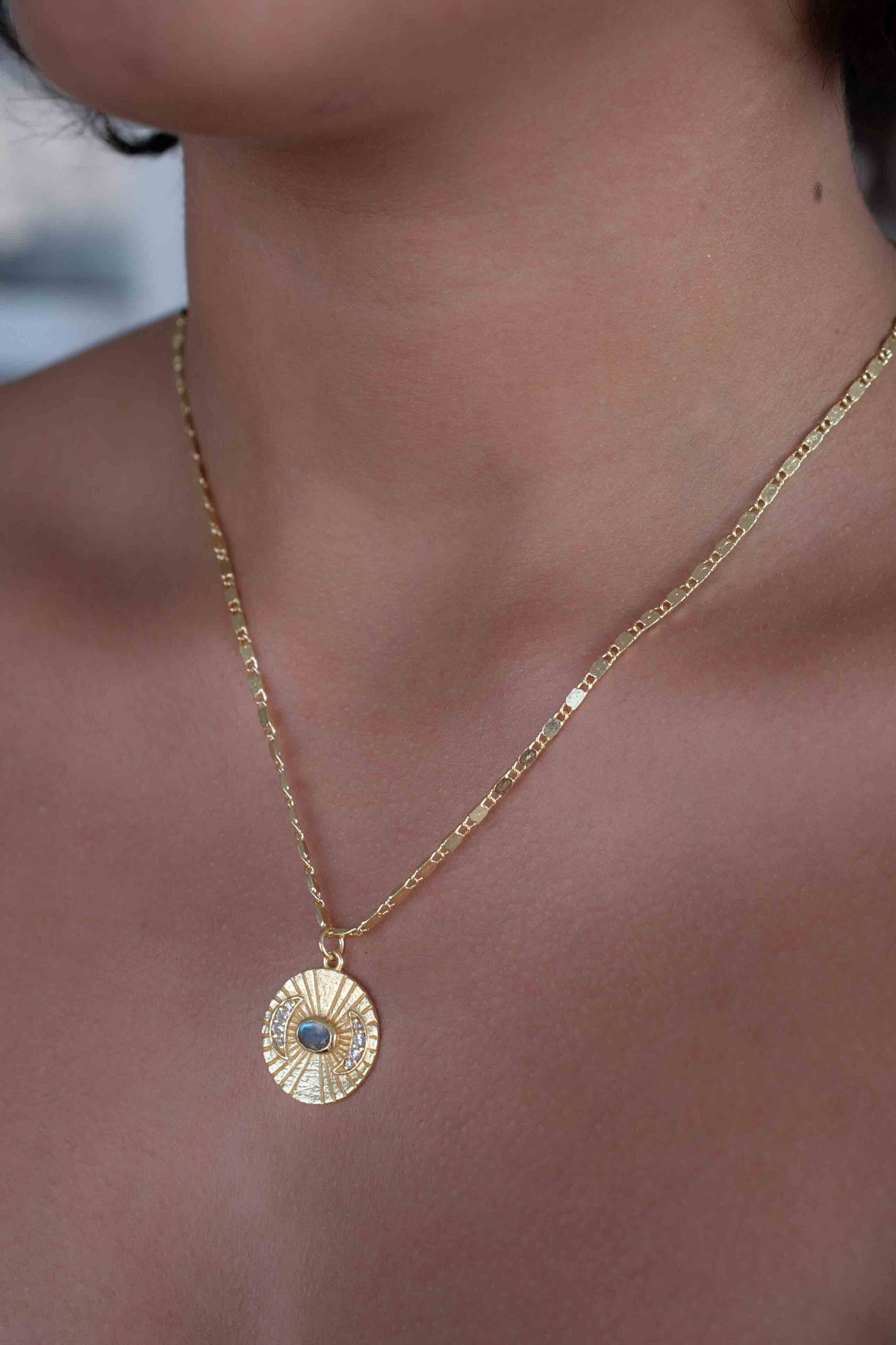Half Moon CZ and Labradorite, Moonstone or Copper Turquoise Necklace  *Gold Plated 18k *Handmade * Bohemian * Layered *Modern * BJN147