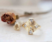 Moonstone & Zirconia Ring * Gold Plated Ring * Statement Ring *Gemstone Ring * Rainbow * Bridal Ring *Wedding Ring  * BJR260
