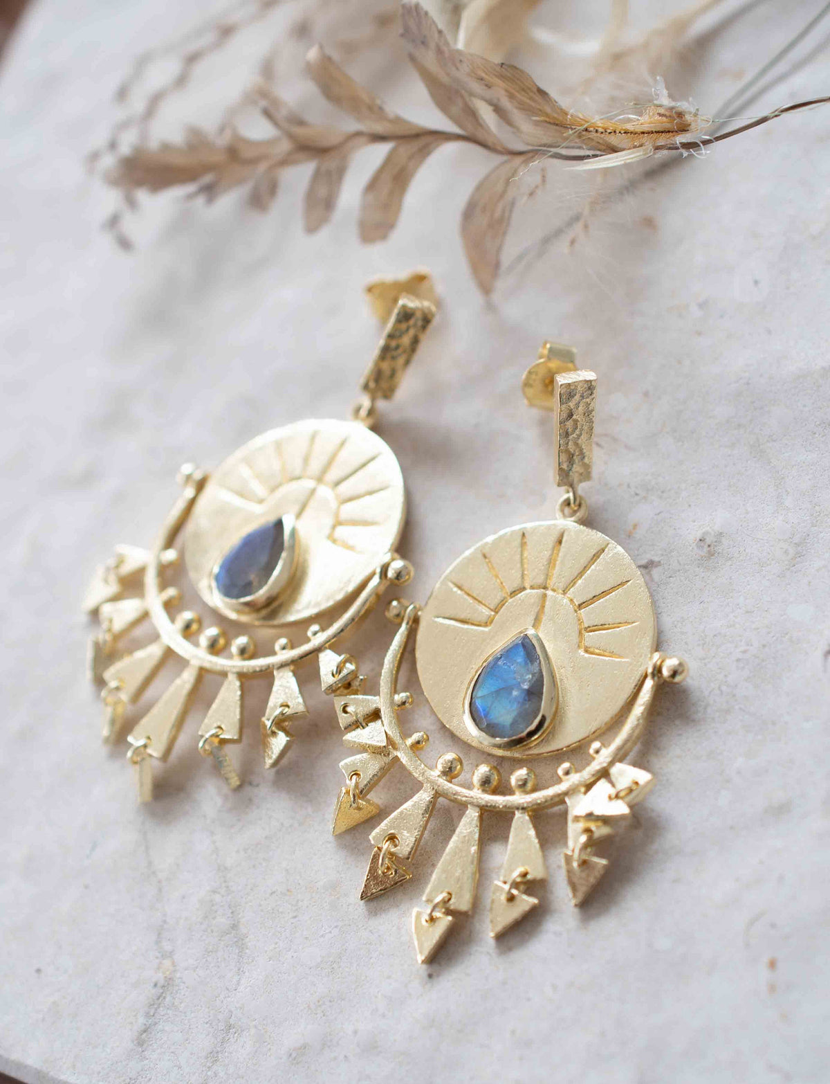 Labradorite Earrings Stud Gold Plated 18k *Post * Gemstone * Statement * handmade * Every day * Lightweight * bohemian * ByCila  * BJE183