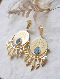 Labradorite Earrings Stud Gold Plated 18k *Post * Gemstone * Statement * handmade * Every day * Lightweight * bohemian * ByCila  * BJE183