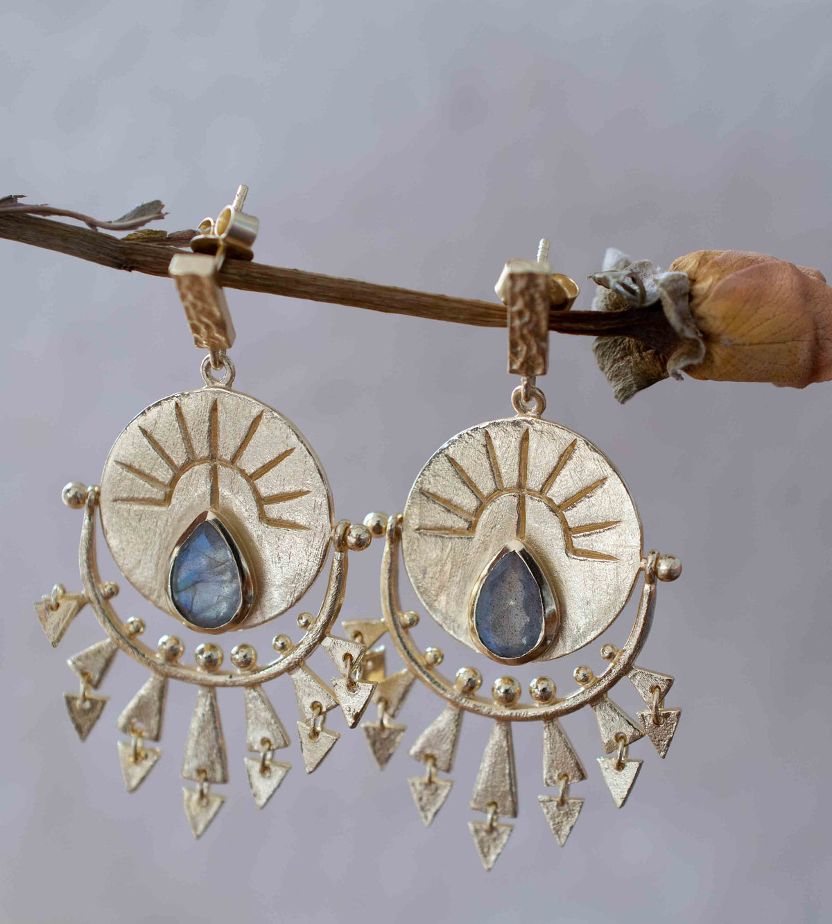 Labradorite Earrings Stud Gold Plated 18k *Post * Gemstone * Statement * handmade * Every day * Lightweight * bohemian * ByCila  * BJE183