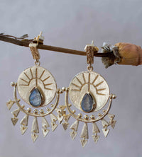 Labradorite Earrings Stud Gold Plated 18k *Post * Gemstone * Statement * handmade * Every day * Lightweight * bohemian * ByCila  * BJE183