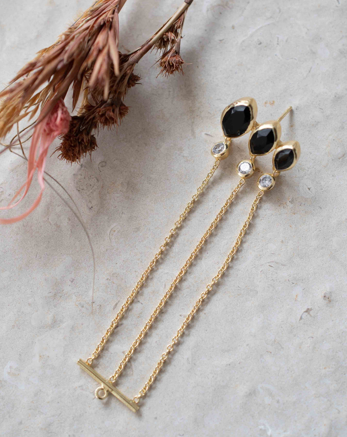 Black Onyx & Zirconia Stud Earrings Gold Plated * Gemstone * bridal Earrings * black stone * Handmade *bycilajewelry* Boho * Modern * BJE233