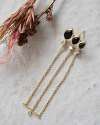 Black Onyx & Zirconia Stud Earrings Gold Plated * Gemstone * bridal Earrings * black stone * Handmade *bycilajewelry* Boho * Modern * BJE233