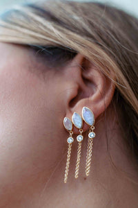 Moonstone & Zirconia Stud Earrings Gold Plated 18k * Gemstone * Earrings * Rainbow Moonstone * Handmade * Boho * Modern * BJE232