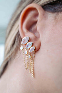 Moonstone & Zirconia Stud Earrings Gold Plated 18k * Gemstone * Earrings * Rainbow Moonstone * Handmade * Boho * Modern * BJE232