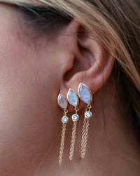 Moonstone & Zirconia Stud Earrings Gold Plated 18k * Gemstone * Earrings * Rainbow Moonstone * Handmade * Boho * Modern * BJE232