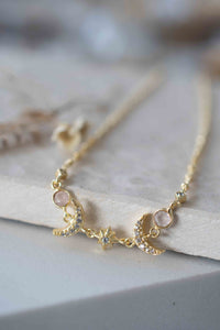 Half Moon Labradorite, Rose Quartz or Moonstone CZ Necklace * Gold Plated * Handmade * Minimalist * Layered * Gemstone * Birthstone * BJN157