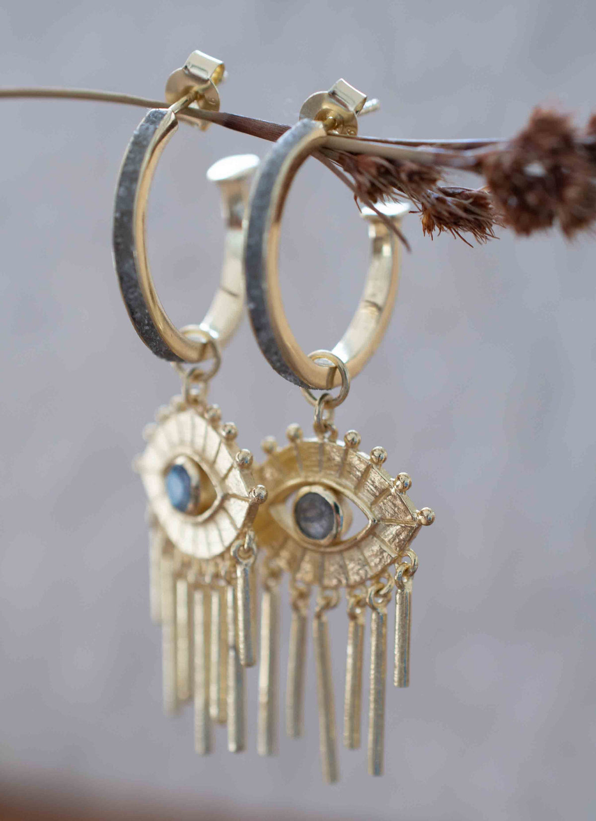 Labradorite Mosaic Earrings *Stud * Gold Plated 18k *Post * Gemstone * Statement * handmade * Every day * bohemian * ByCila  * BJE207