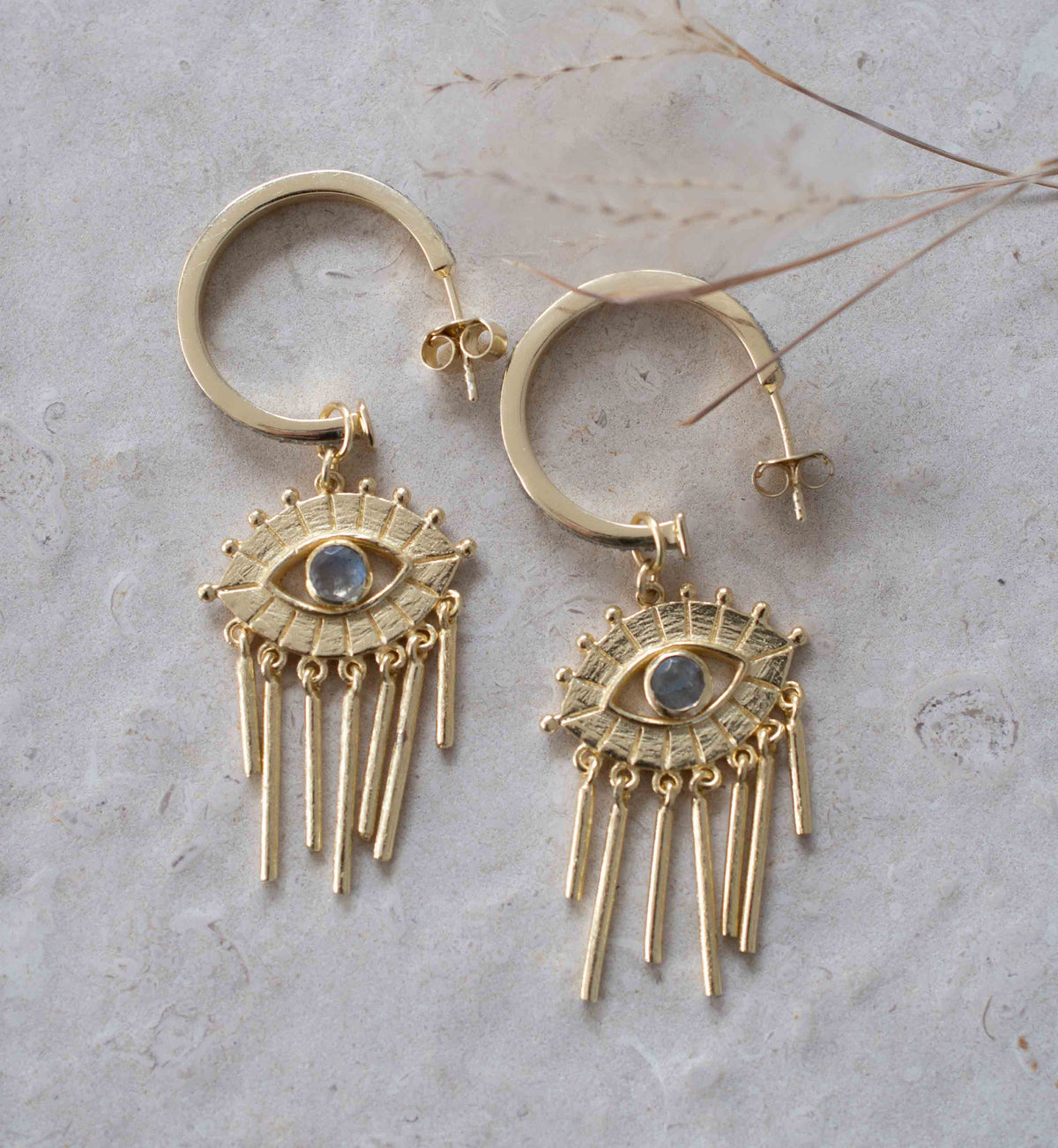 Labradorite Mosaic Earrings *Stud * Gold Plated 18k *Post * Gemstone * Statement * handmade * Every day * bohemian * ByCila  * BJE207