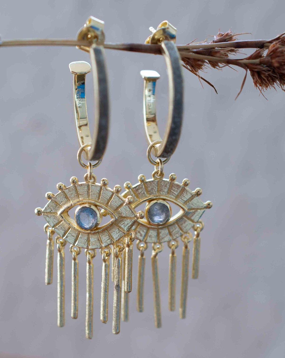 Labradorite Mosaic Earrings *Stud * Gold Plated 18k *Post * Gemstone * Statement * handmade * Every day * bohemian * ByCila  * BJE207