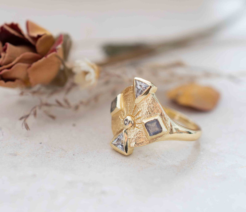 Labradorite & Zirconia Ring * Gold Plated Ring * Statement Ring *Gemstone Ring * Labradorite * Bridal Ring *Wedding Ring  * BJR259