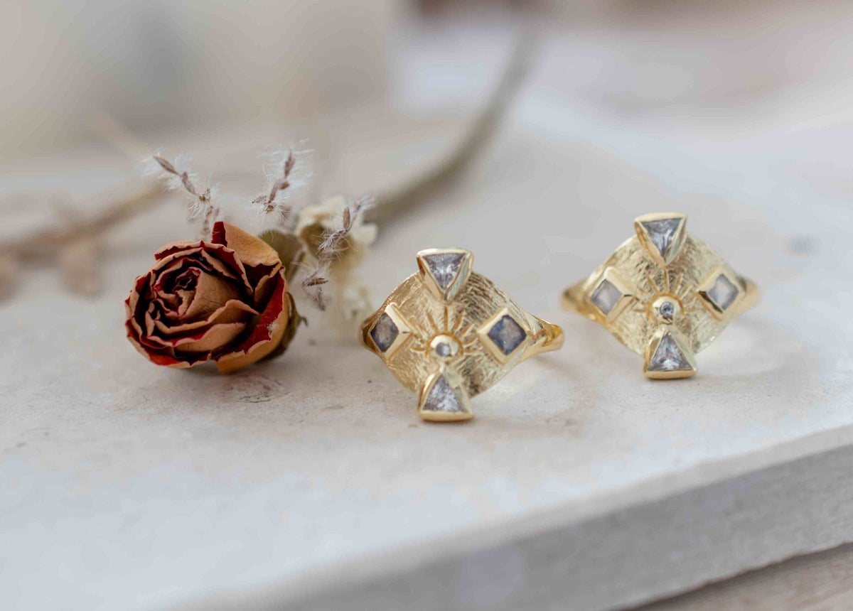Moonstone & Zirconia Ring * Gold Plated Ring * Statement Ring *Gemstone Ring * Rainbow * Bridal Ring *Wedding Ring  * BJR260