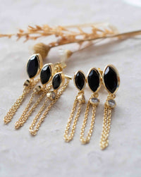 Black Onyx & Zirconia Stud Earrings Gold Plated * Gemstone * bridal Earrings * black stone * Handmade *bycilajewelry* Boho * Modern * BJE233